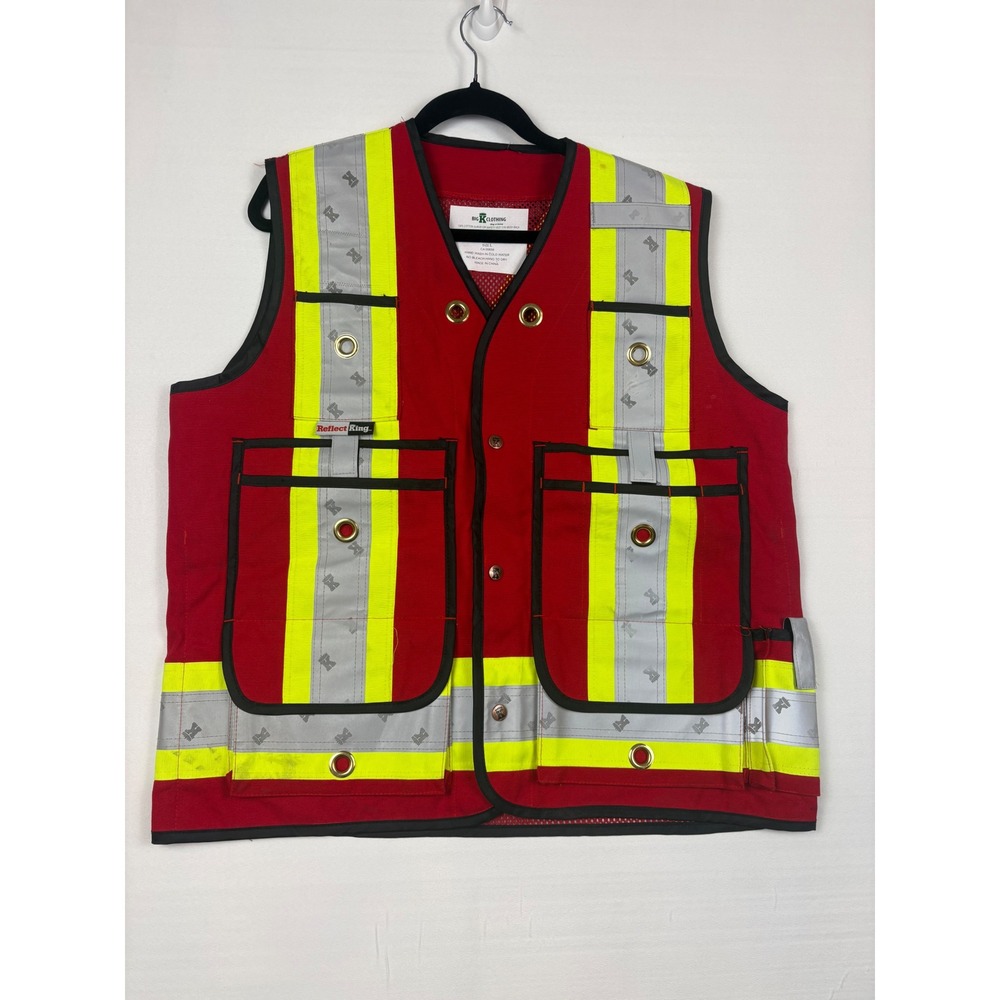 Big K Clothing Surveyor Vest Mens L Red Cotton Mesh Reflective Safety Workwear